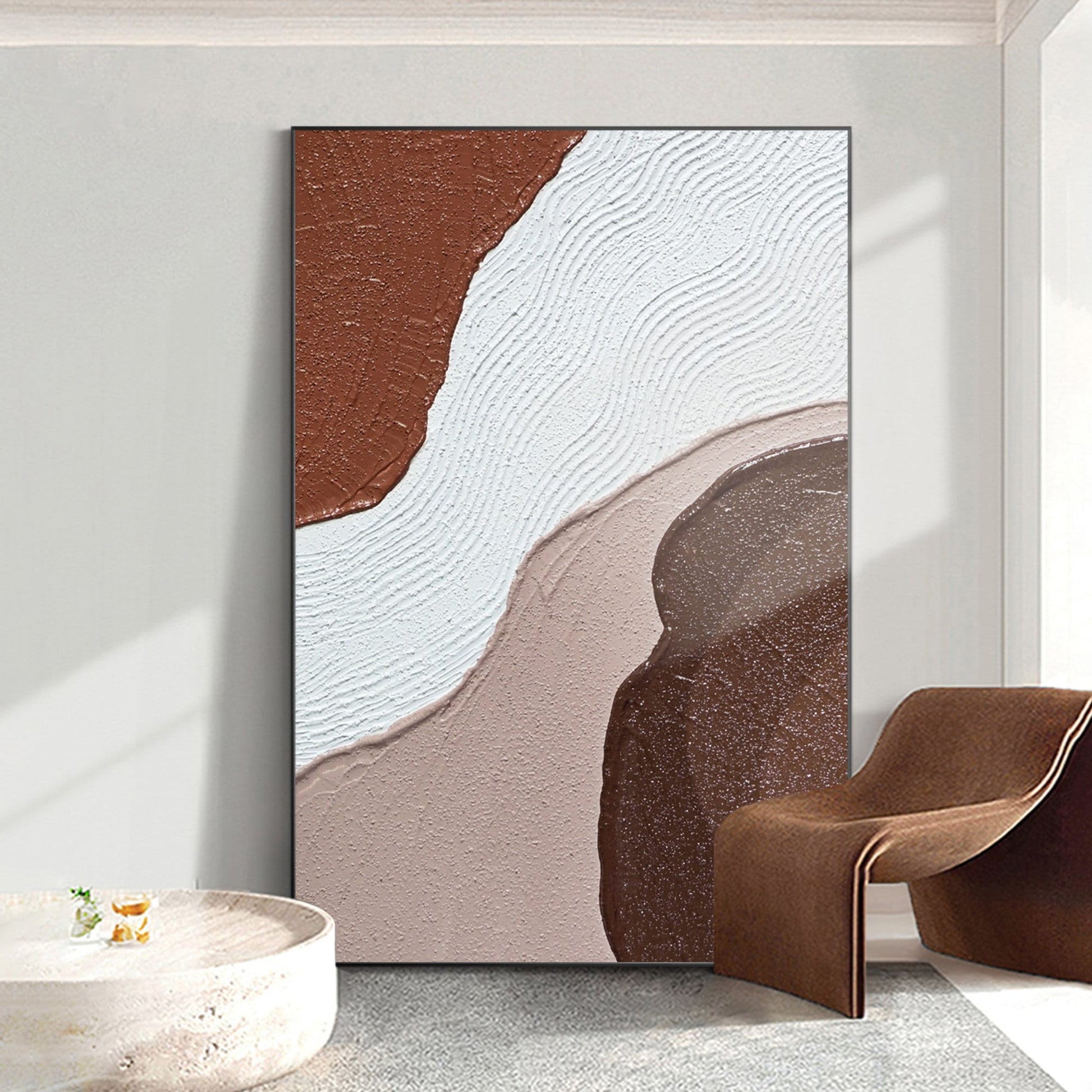 Brown Abstract Textured Painting: Minimalist Living Room Wall Art #2