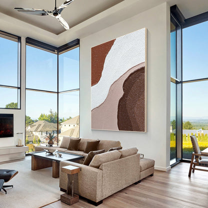 Brown Abstract Textured Painting: Minimalist Living Room Wall Art #3