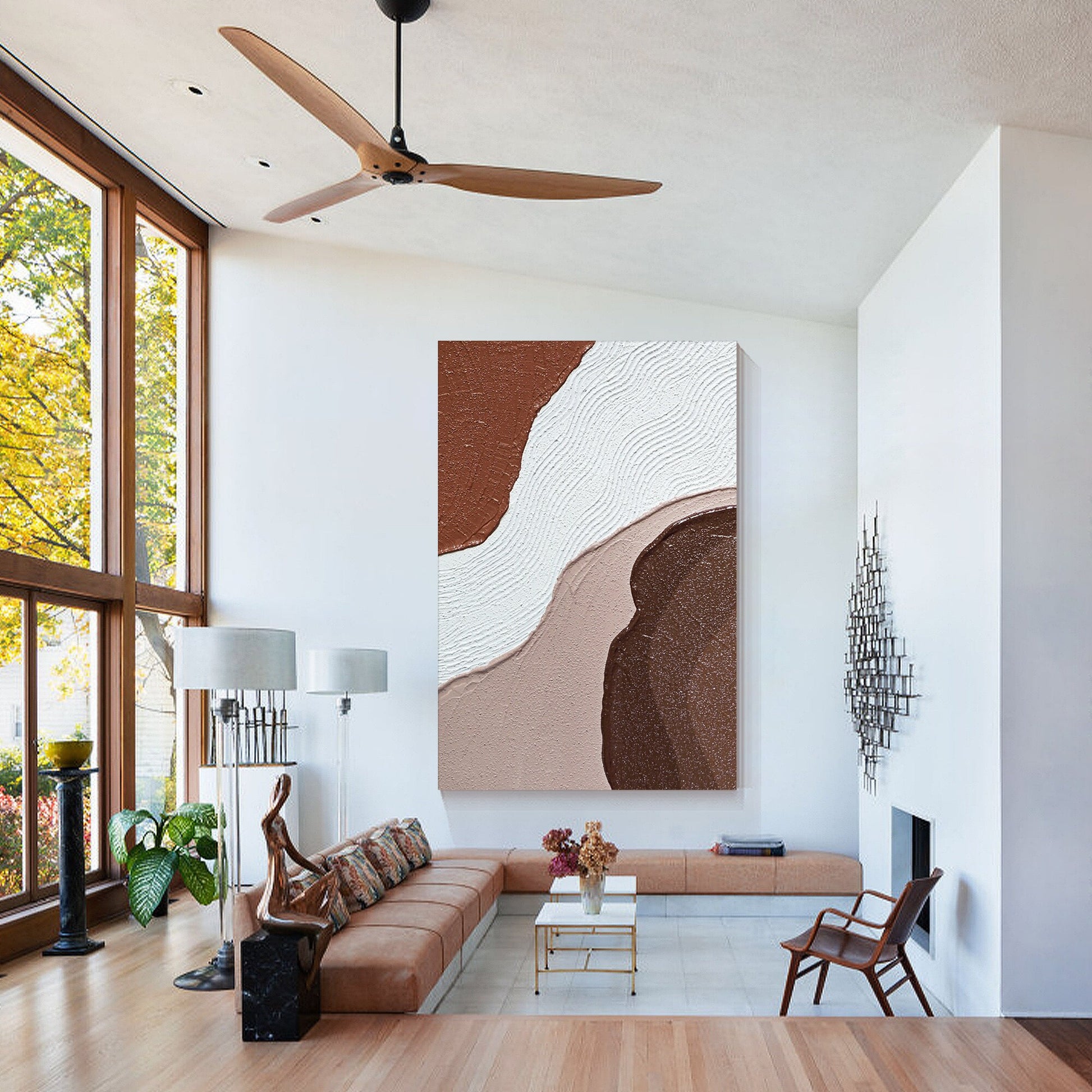 Brown Abstract Textured Painting: Minimalist Living Room Wall Art #4