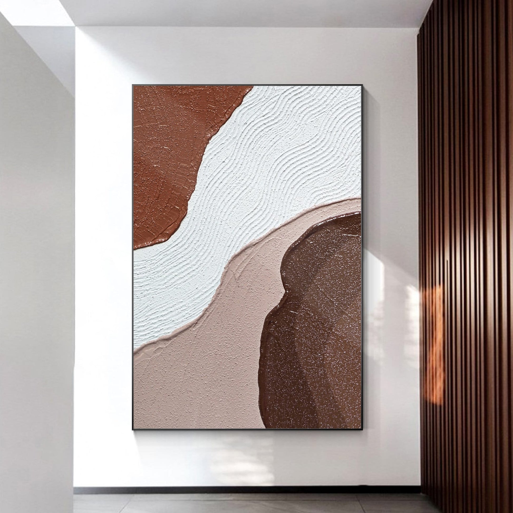 Brown Abstract Textured Painting: Minimalist Living Room Wall Art #1