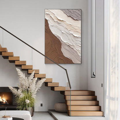 Brown Beige Abstract Textured Ocean Waves Wall Art Original Painting, Home Wall  #2