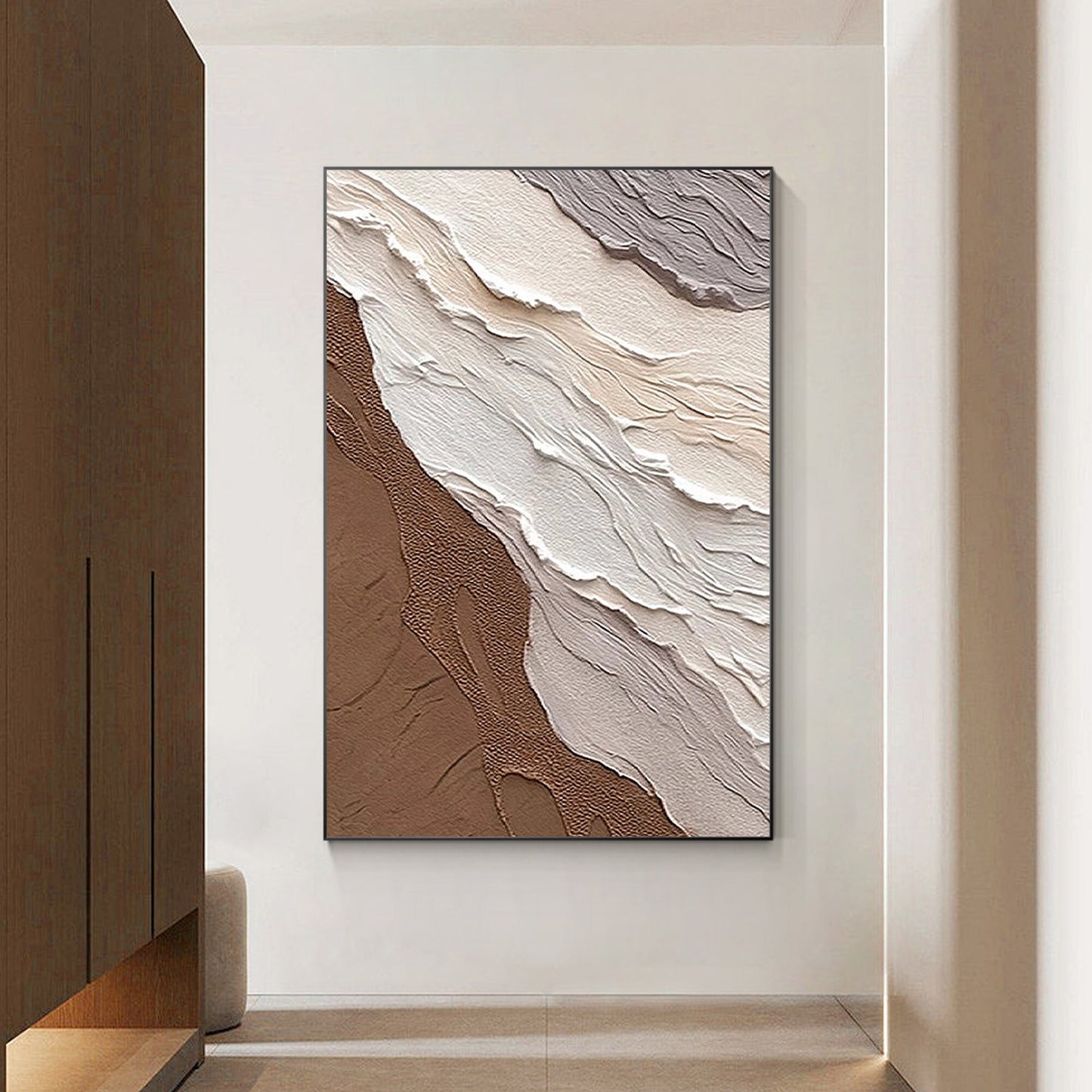 Brown Beige Abstract Textured Ocean Waves Wall Art Original Painting, Home Wall  #4