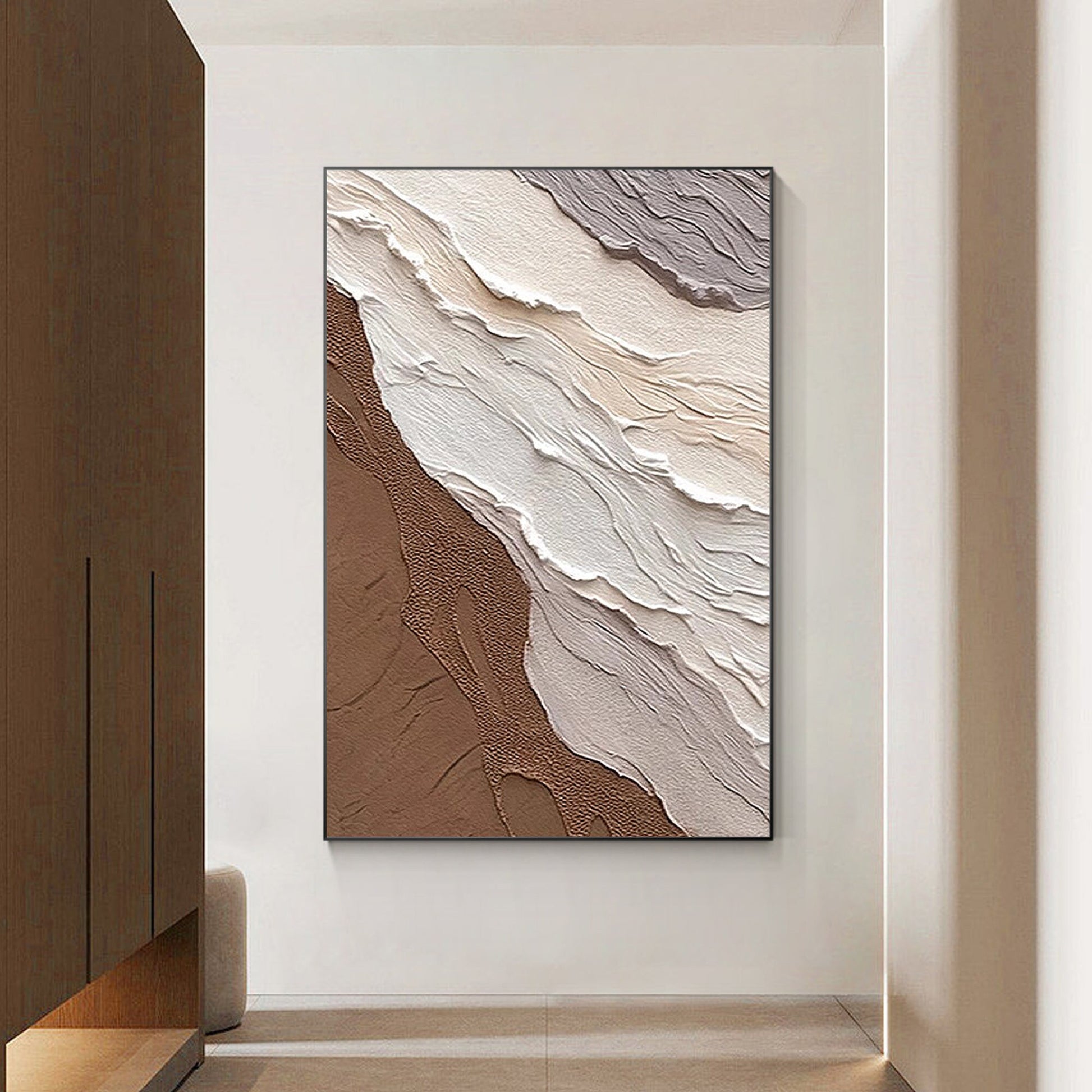 Brown Beige Abstract Textured Ocean Waves Wall Art Original Painting, Home Wall  #4