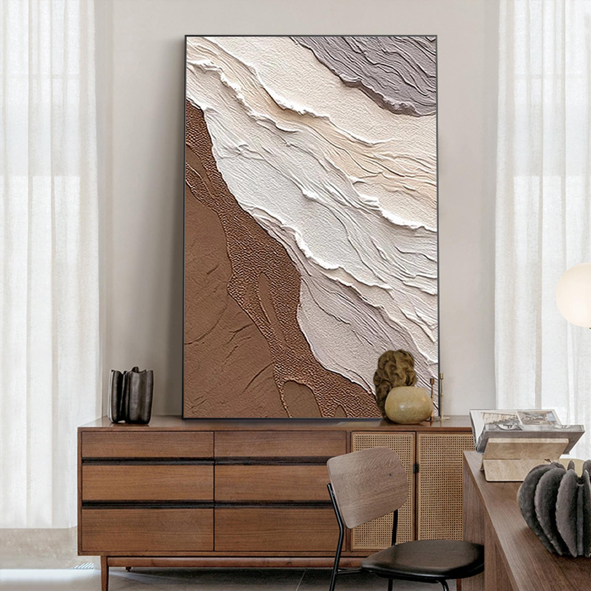 Brown Beige Abstract Textured Ocean Waves Wall Art Original Painting, Home Wall  #5
