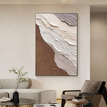 Brown Beige Abstract Textured Ocean Waves Wall Art Original Painting, Home Wall  #1