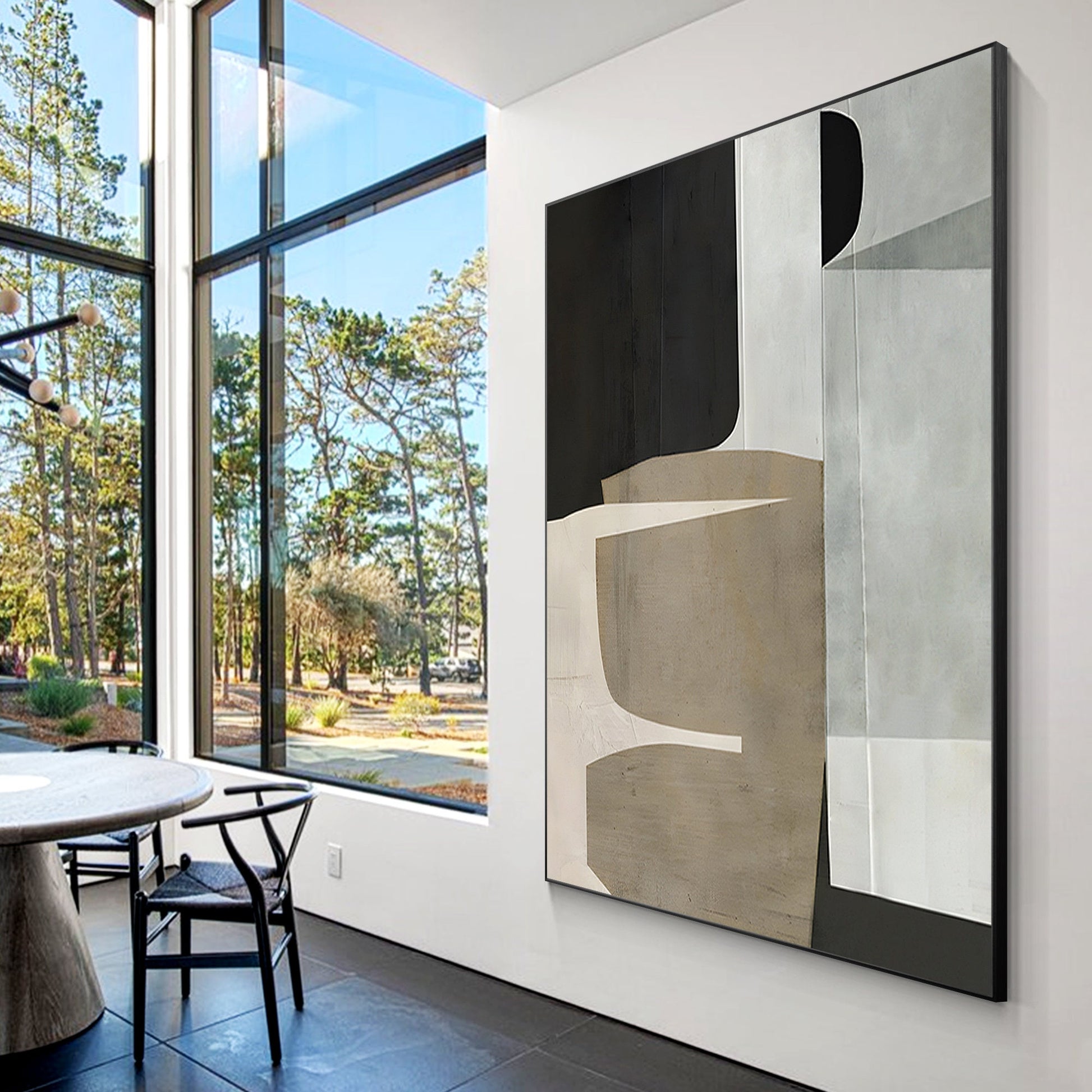 Brown Beige Black Abstract Geometric Painting On Canvas, Minimalist Painting Org #2