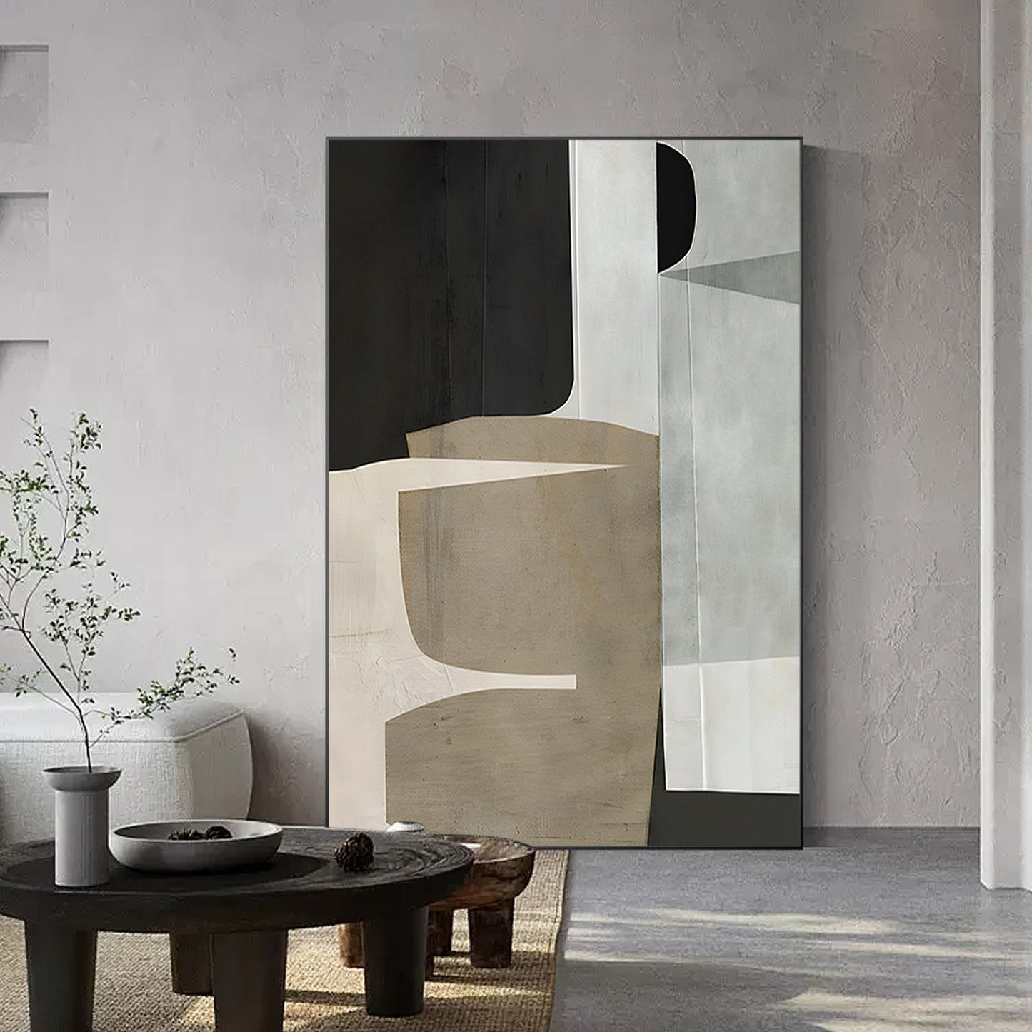 Brown Beige Black Abstract Geometric Painting On Canvas, Minimalist Painting Org #3