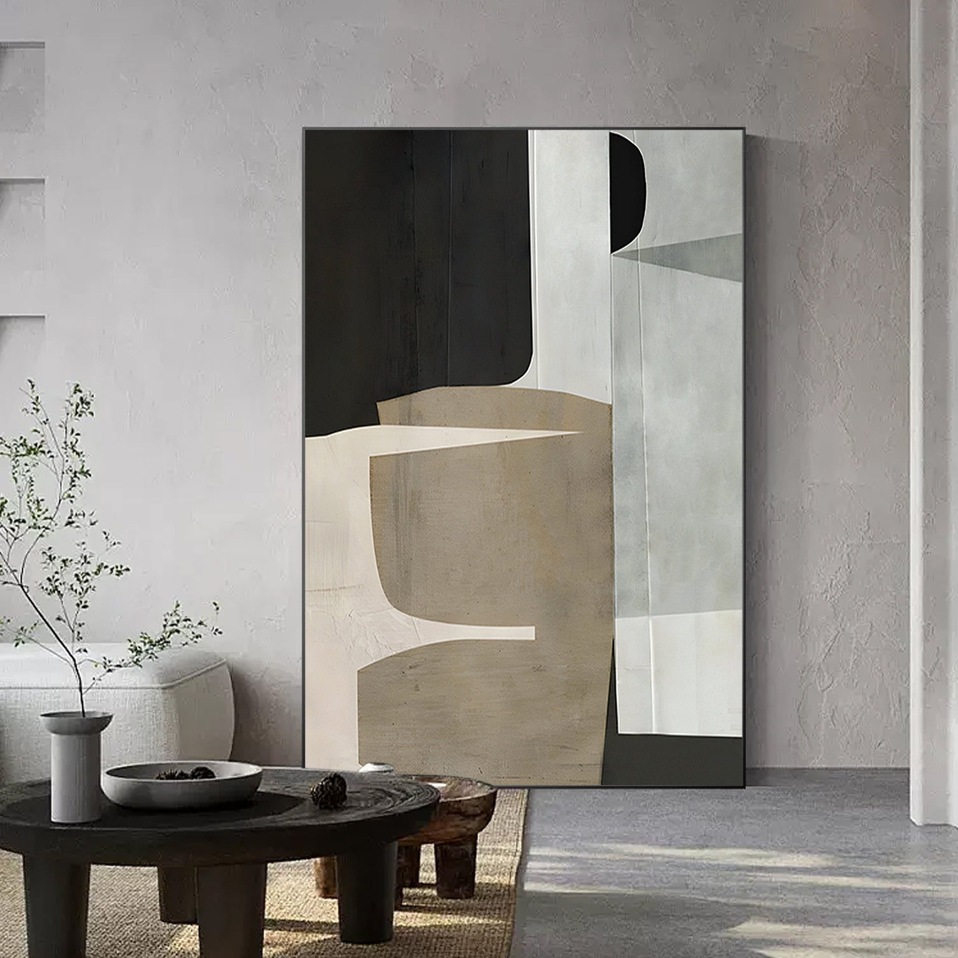 Brown Beige Black Abstract Geometric Painting On Canvas, Minimalist Painting Org #3