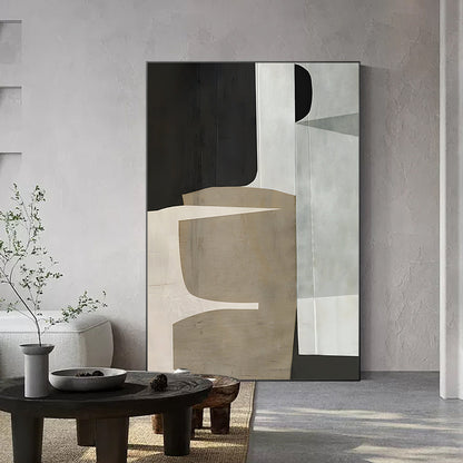 Brown Beige Black Abstract Geometric Painting On Canvas, Minimalist Painting Org #3