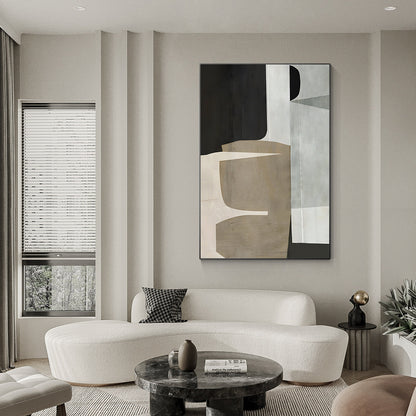Brown Beige Black Abstract Geometric Painting On Canvas, Minimalist Painting Org #4