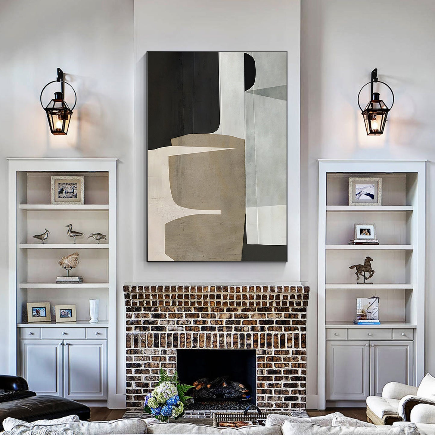 Brown Beige Black Abstract Geometric Painting On Canvas, Minimalist Painting Org #5