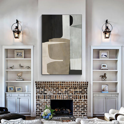 Brown Beige Black Abstract Geometric Painting On Canvas, Minimalist Painting Org #5