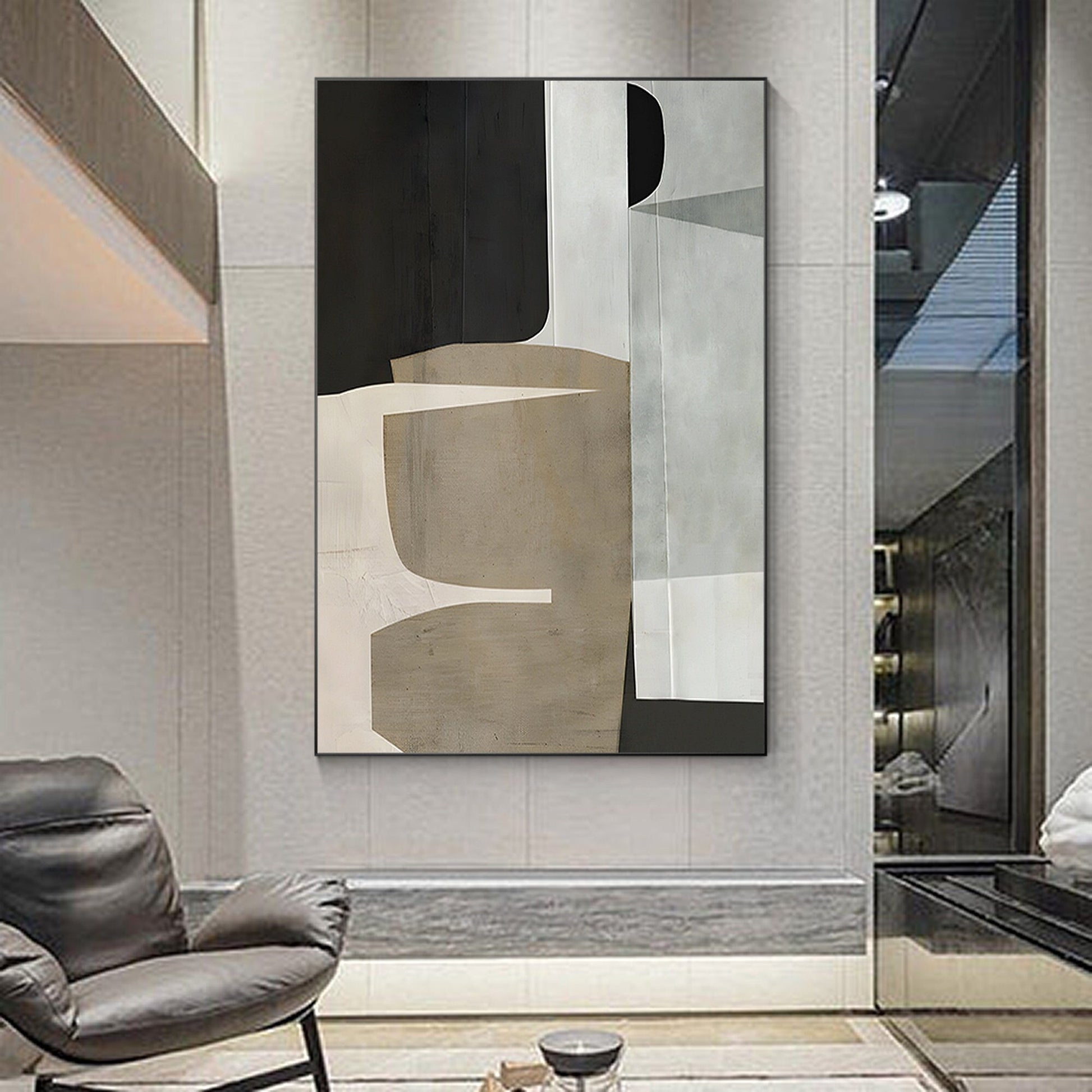 Brown Beige Black Abstract Geometric Painting On Canvas, Minimalist Painting Org #1