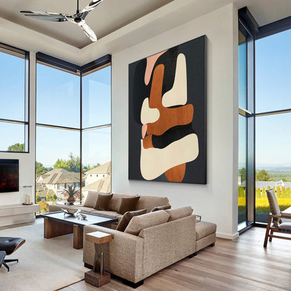 Brown Beige Black Abstract Geometric Painting On Canvas, Minimalist Painting Org #5