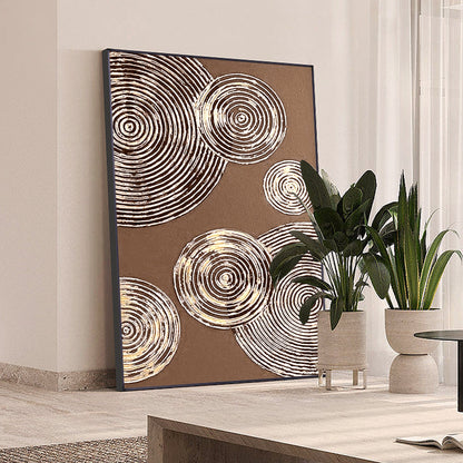 Brown Gold Circle Abstract Painting on Canvas: Luxury Wall Art Decor #3