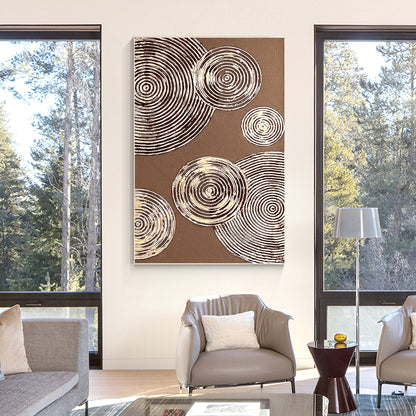 Brown Gold Circle Abstract Painting on Canvas: Luxury Wall Art Decor #4