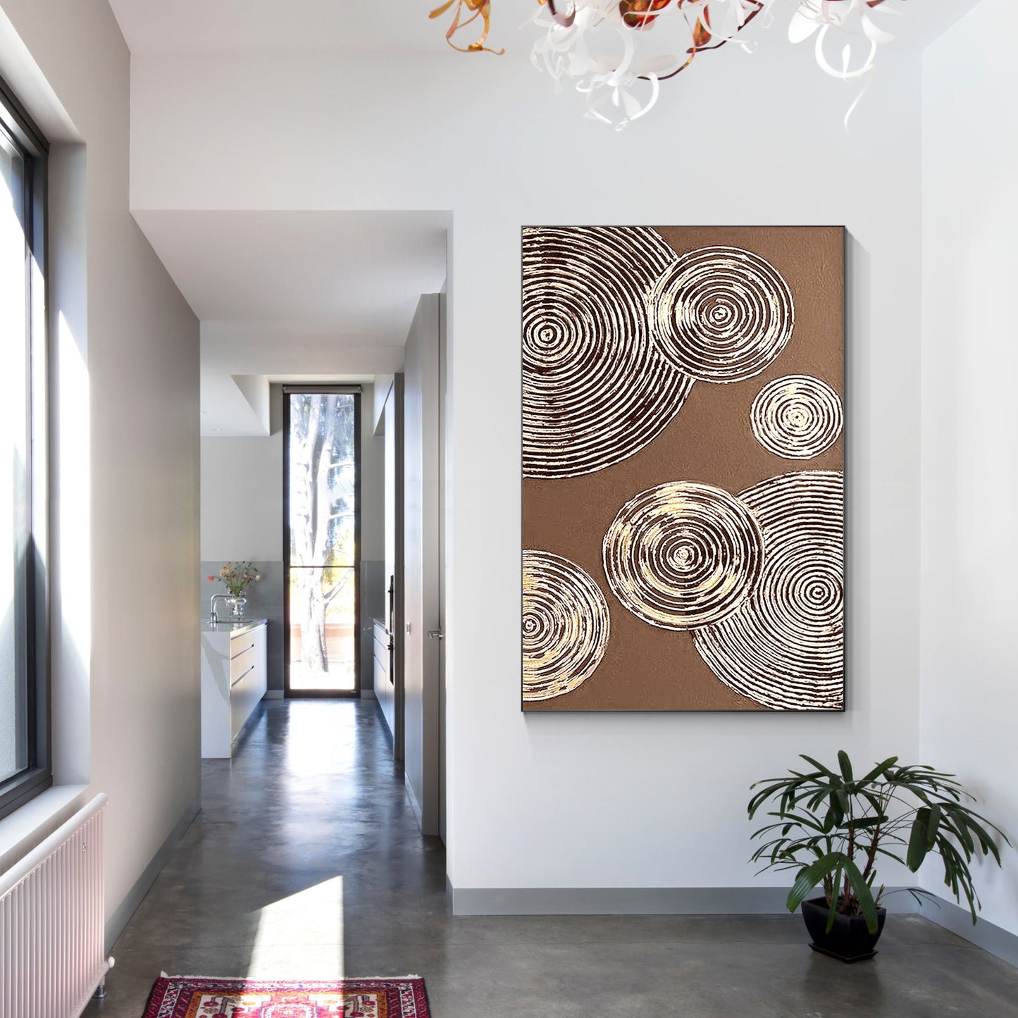 Brown Gold Circle Abstract Painting on Canvas: Luxury Wall Art Decor #5
