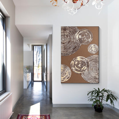 Brown Gold Circle Abstract Painting on Canvas: Luxury Wall Art Decor #5