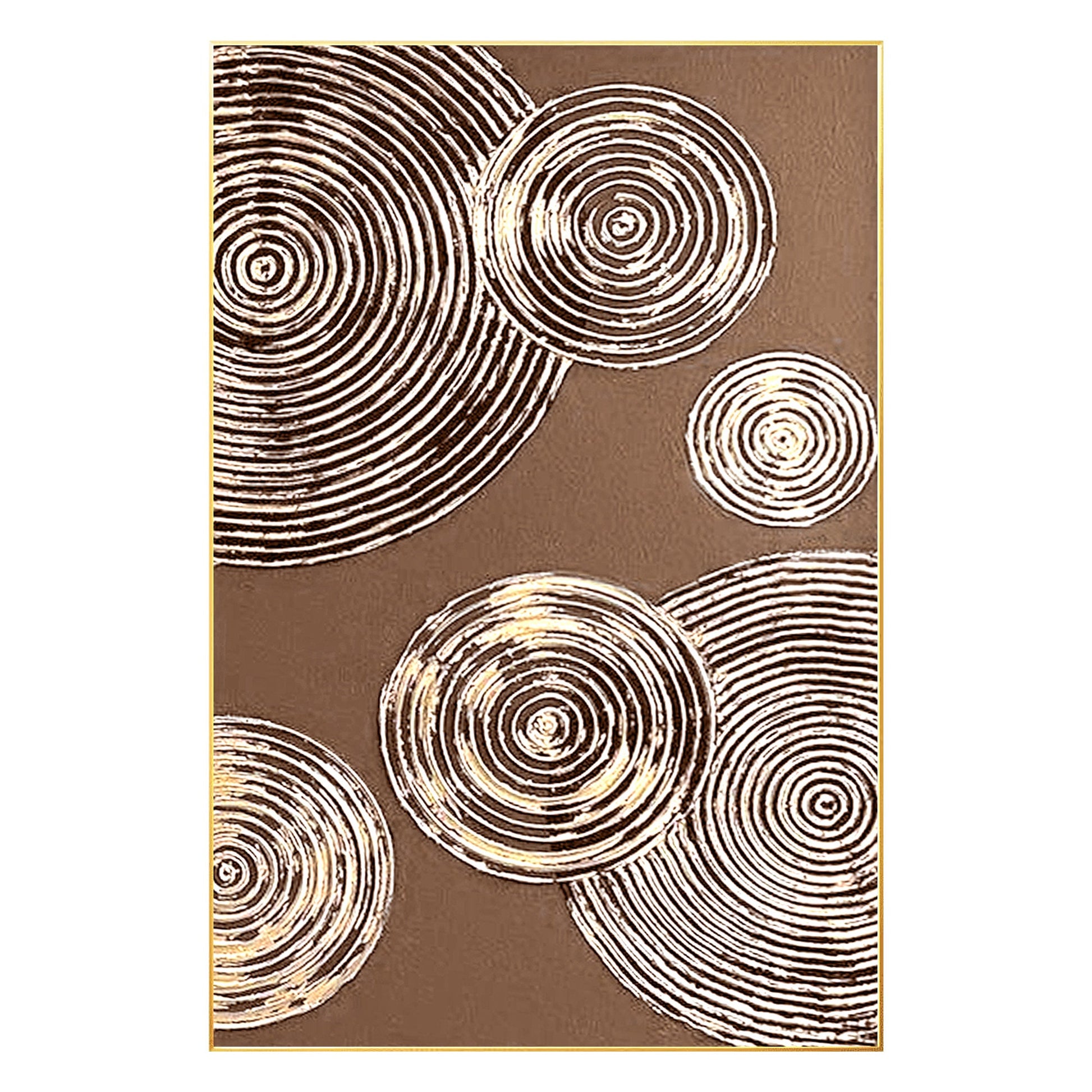 Brown Gold Circle Abstract Painting on Canvas: Luxury Wall Art Decor #7