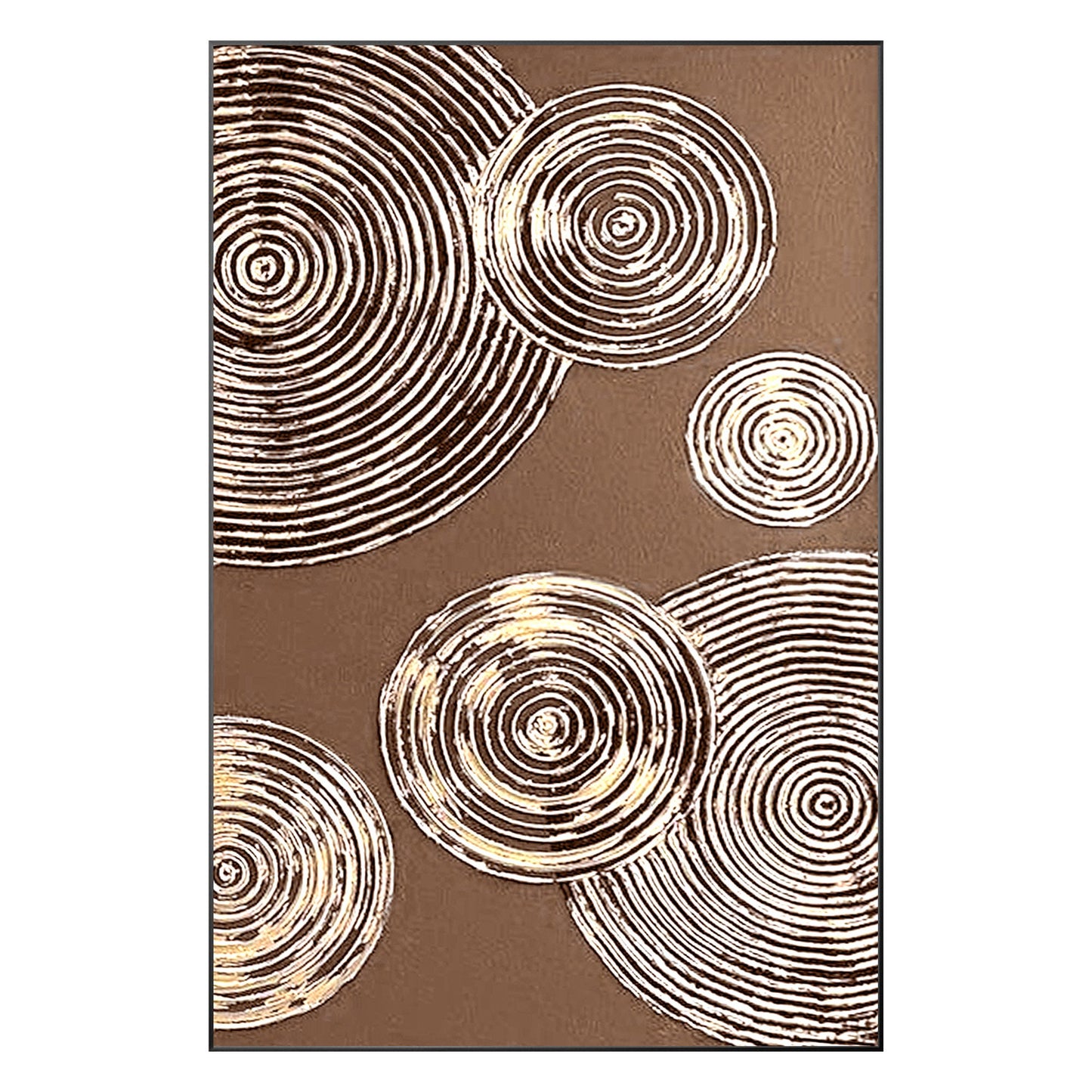 Brown Gold Circle Abstract Painting on Canvas: Luxury Wall Art Decor #9