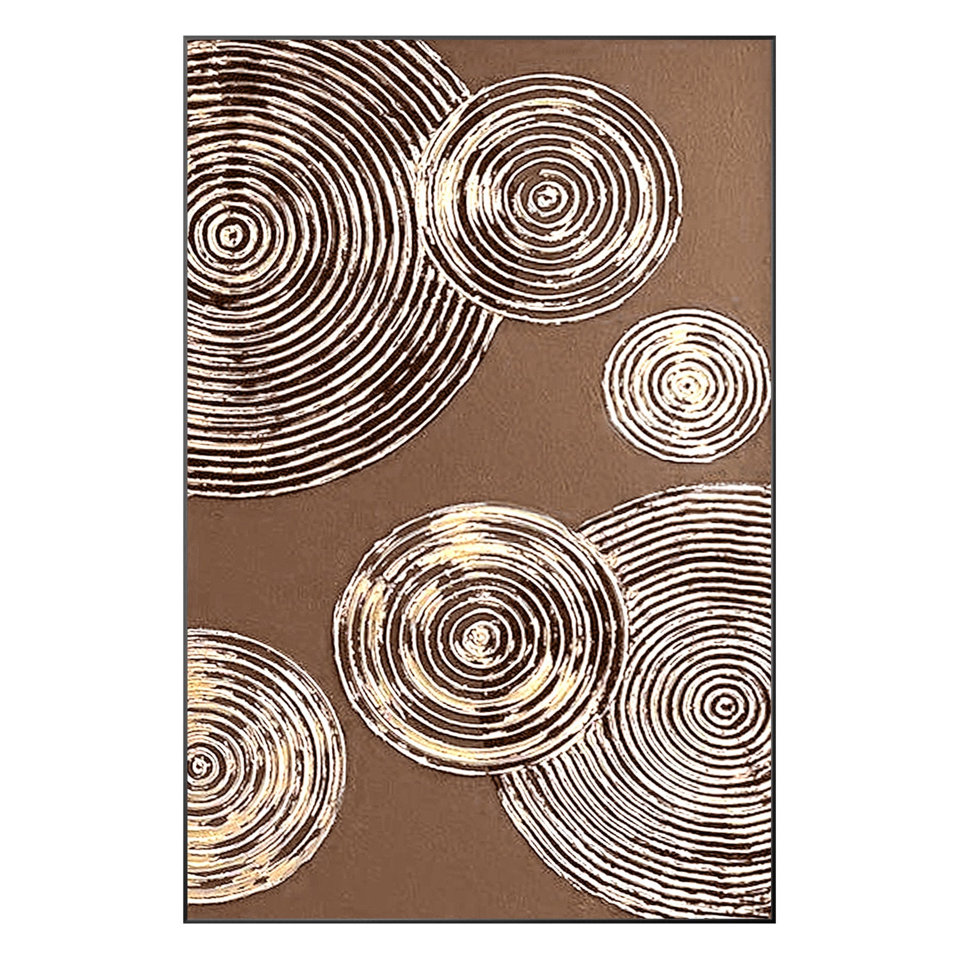 Brown Gold Circle Abstract Painting on Canvas: Luxury Wall Art Decor #9
