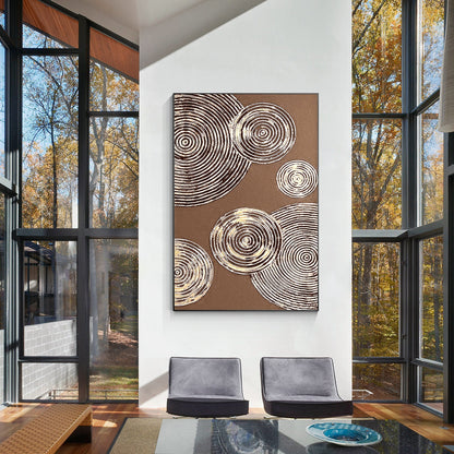 Brown Gold Circle Abstract Painting on Canvas: Luxury Wall Art Decor #1