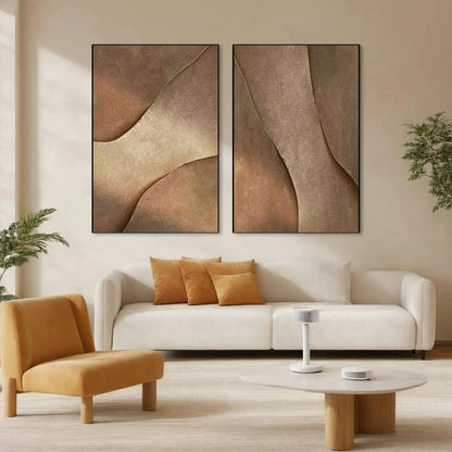 BROWN TEXTURE DUO: Set of 2 Textured Abstract Paintings in Brown | Abstract closeup, raised brushwork detail