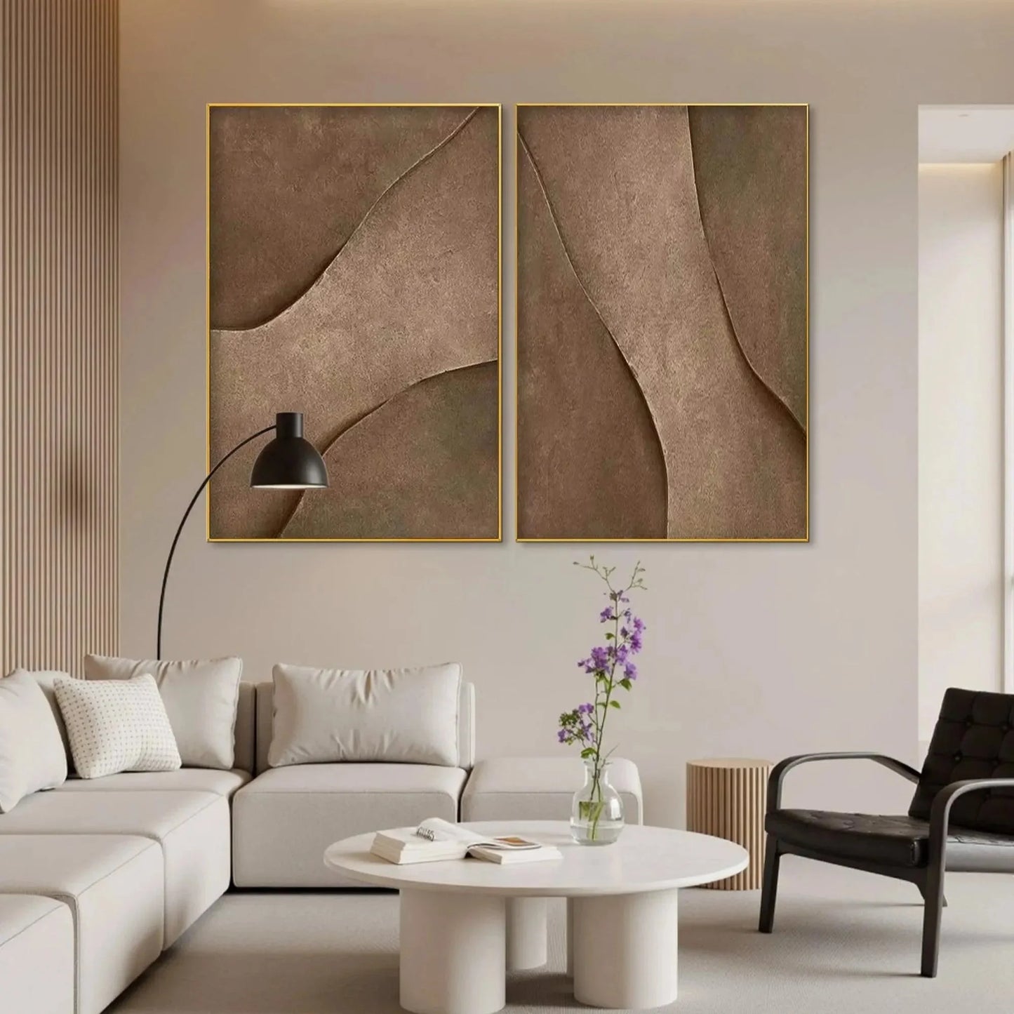 BROWN TEXTURE DUO: Set of 2 Textured Abstract Paintings in Brown | rolled canvas, ready for custom framing