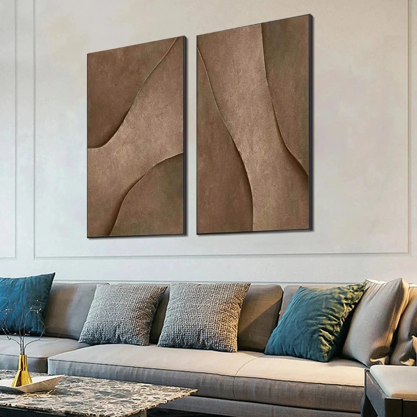 BROWN TEXTURE DUO: Set of 2 Textured Abstract Paintings in Brown | Abstract mood, soft natural light studio shot