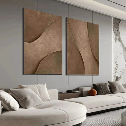BROWN TEXTURE DUO: Set of 2 Textured Abstract Paintings in Brown | beige palette, original Hand-painted on premium stretched canvas with artist-grade oils; heavy layered surface creates a warm, scu...
