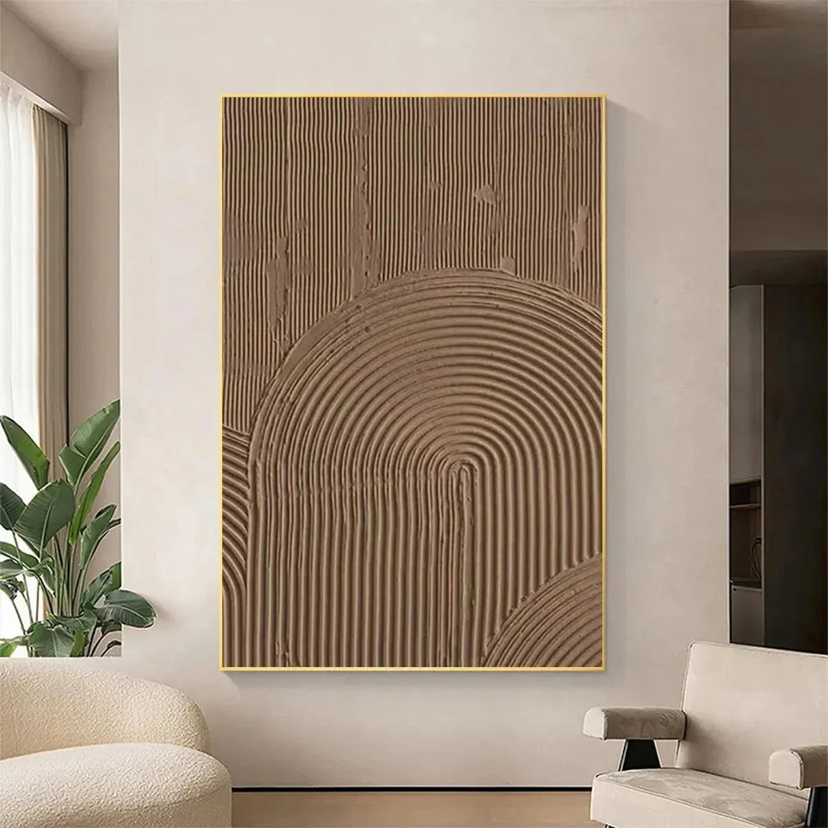 BROWN TEXTURED ARCH: Textured Abstract Painting in Brown | Abstract closeup, raised brushwork detail