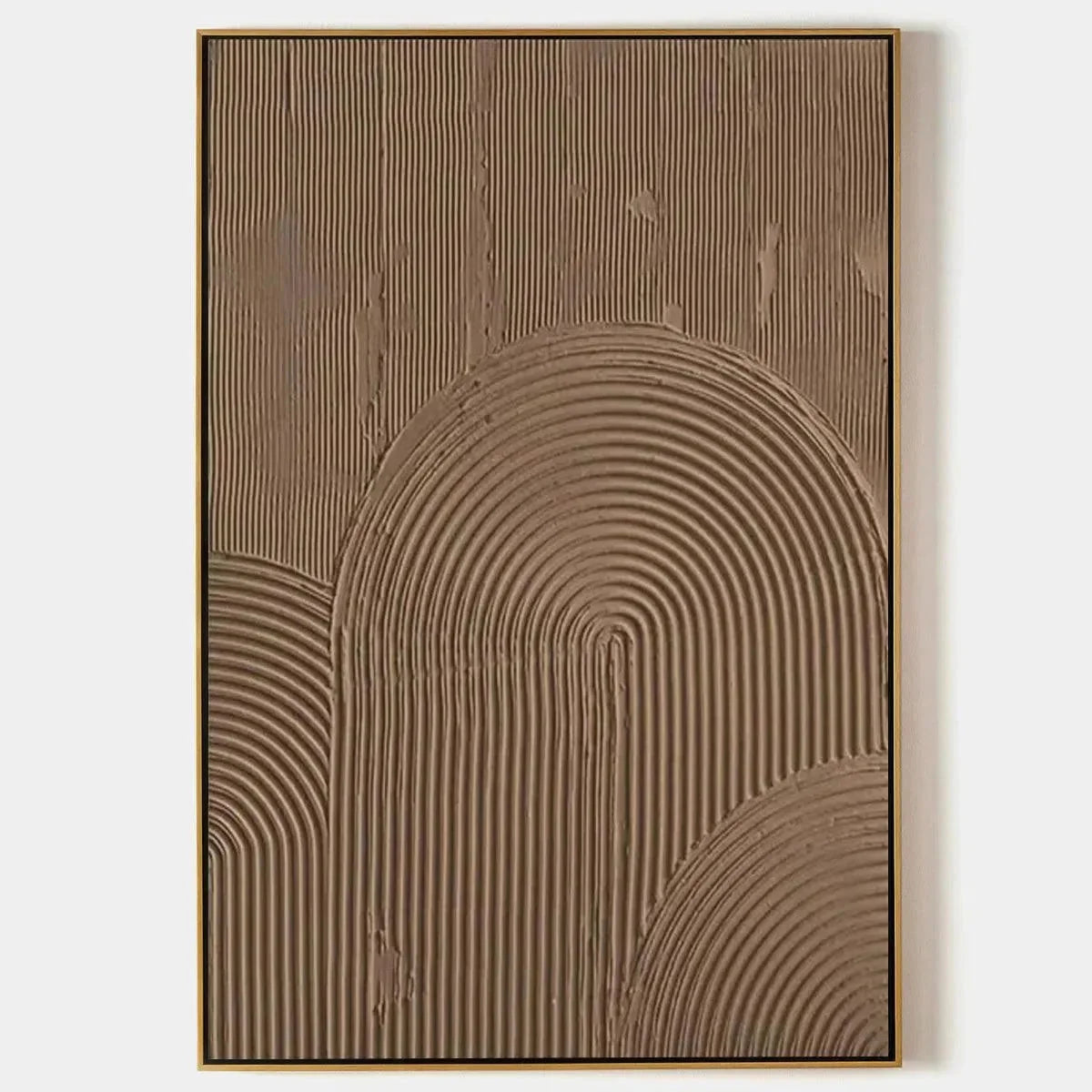 BROWN TEXTURED ARCH: Textured Abstract Painting in Brown | hanging in Textured abstract arch oil painting in warm brown, caramel, and beige tones; refined arch composition with thick palette-knife ...