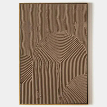 BROWN TEXTURED ARCH: Textured Abstract Painting in Brown | hanging in Textured abstract arch oil painting in warm brown, caramel, and beige tones; refined arch composition with thick palette-knife ...