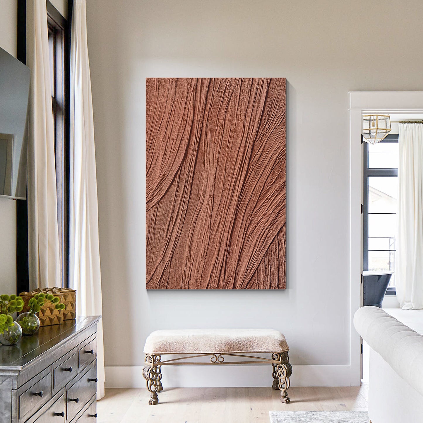 Brown Wabi Sabi Texture Painting: Minimalist Framed Canvas Wall Art #4