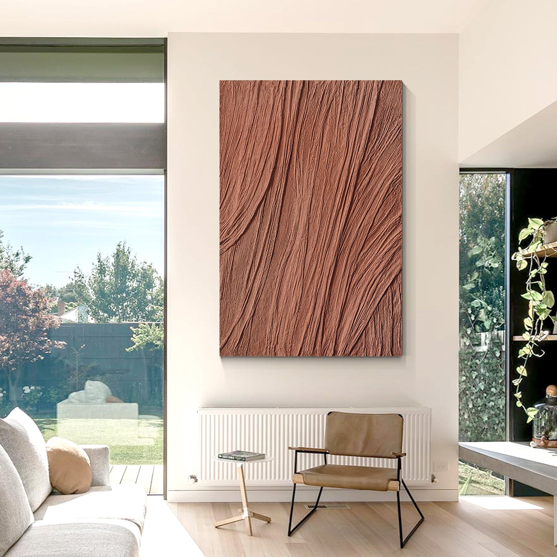 Brown Wabi Sabi Texture Painting: Minimalist Framed Canvas Wall Art #5