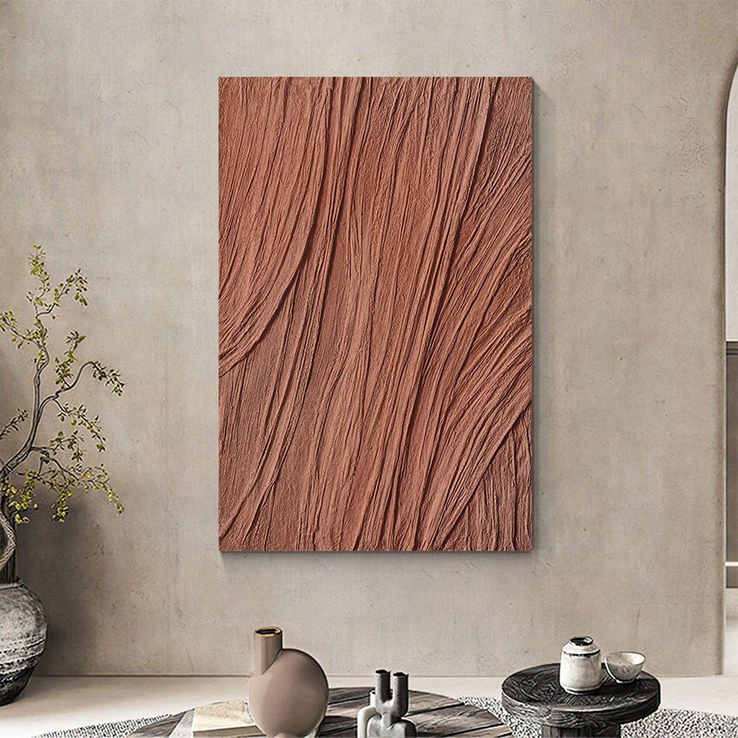 Brown Wabi Sabi Texture Painting: Minimalist Framed Canvas Wall Art #1