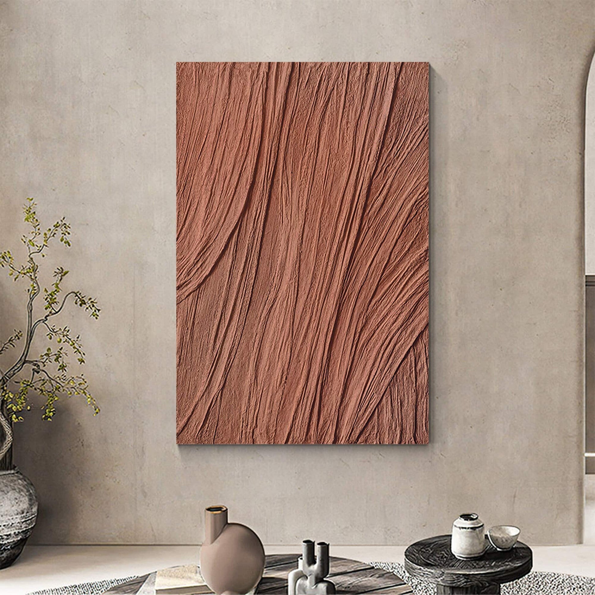 Brown Wabi Sabi Texture Painting: Minimalist Framed Canvas Wall Art #1