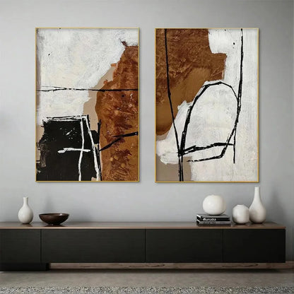 BROWN & WHITE ABSTRACT DIPTYCH: Abstract Painting Set of 2 | abstract closeup, raised brushwork detail