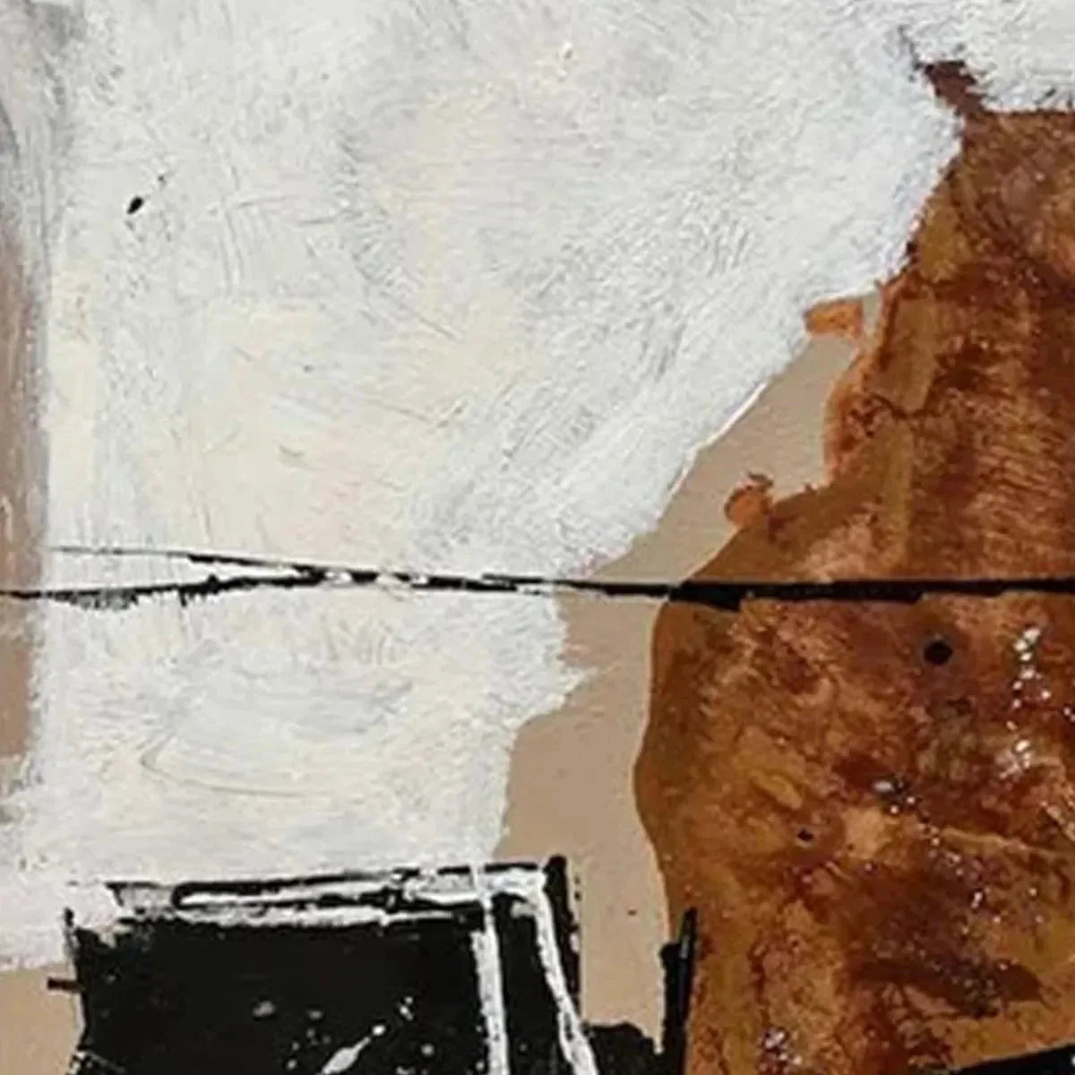 BROWN & WHITE ABSTRACT DIPTYCH: Abstract Painting Set of 2 | black frame version on white wall