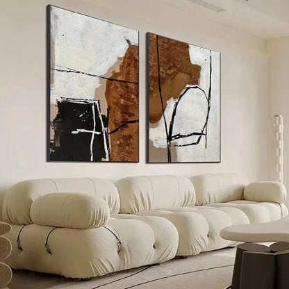BROWN & WHITE ABSTRACT DIPTYCH: Abstract Painting Set of 2 | beige palette, original bedroom art