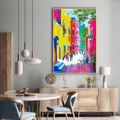 Burano Venice Painting, Large Colorful Italy Cityscape, Palette Knife Oil on Can #5