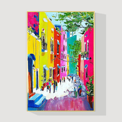 Burano Venice Painting, Large Colorful Italy Cityscape, Palette Knife Oil on Can #9