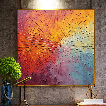 BURST OF COLOR: Square Abstract Impasto Painting, Textured Wall Art, Orange, Pink, Blue | beige palette, original Hand-painted on premium stretched canvas with artist-grade oils; rich layered surfa...