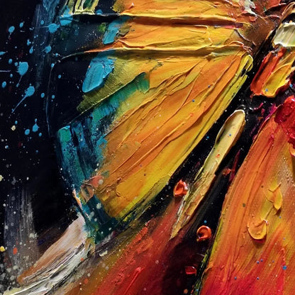BUTTERFLY NEBULA: Colorful Butterfly Oil Painting on Canvas | rectangular format, hand-painted canvas edge