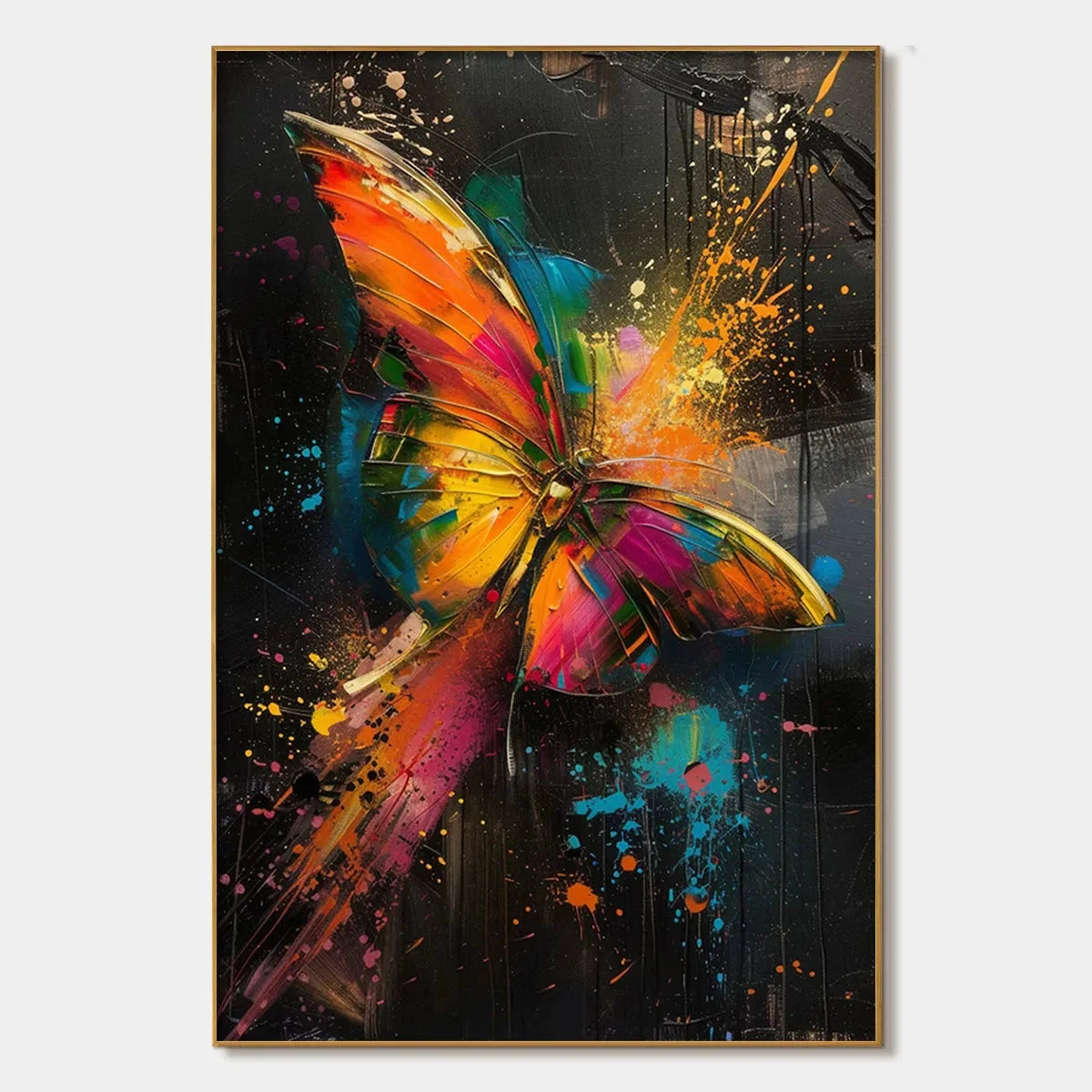 BUTTERFLY NEBULA: Colorful Butterfly Oil Painting on Canvas | hanging in BUTTERFLY NEBULA: Colorful Butterfly Oil Painting on Canvas featuring layered textured brushwork in refined tones; abstract ...