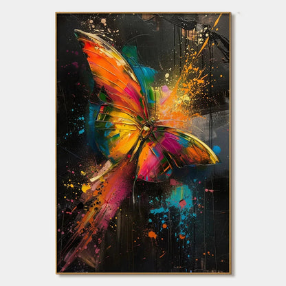 BUTTERFLY NEBULA: Colorful Butterfly Oil Painting on Canvas | hanging in BUTTERFLY NEBULA: Colorful Butterfly Oil Painting on Canvas featuring layered textured brushwork in refined tones; abstract ...