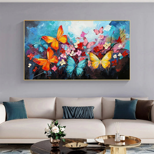 BUTTERFLY WALTZ: Colorful Butterfly and Floral Impasto Oil Painting