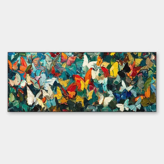 BUTTERFLY WHIRLWIND PANORAMIC: Butterfly Painting, Impasto Floral | hanging in living room, impasto wall art