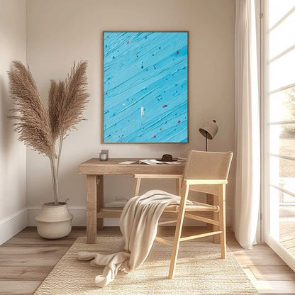 CANDY RAIN: Playful Blue Textured Abstract Impasto | gold frame stretched on neutral wall