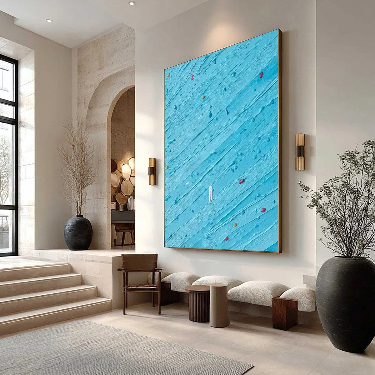 CANDY RAIN: Playful Blue Textured Abstract Impasto | textured impasto mood, soft natural light studio shot